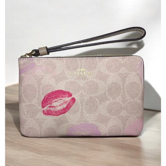 Coach Handbags - NWT Coach CZ950 Signature Lip Print Corner Zip Wristlet